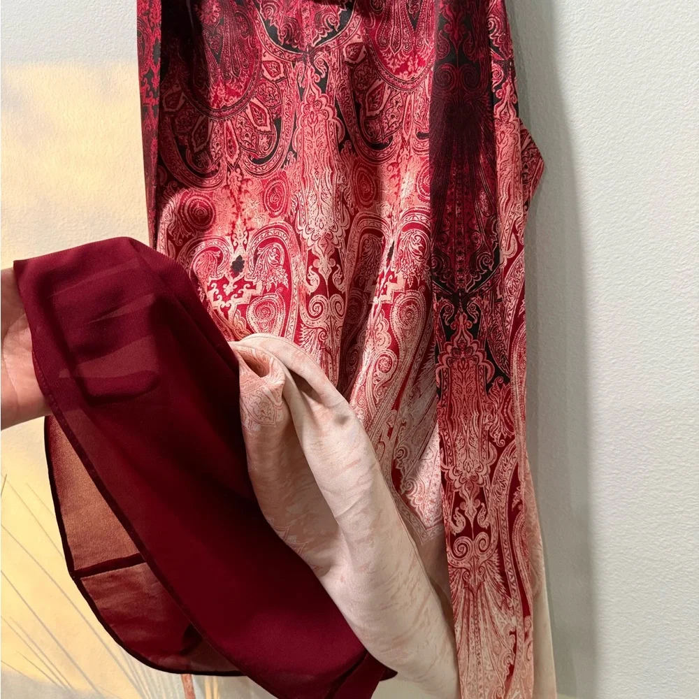 White House Black Market Burgundy and Cream Halter Blouse